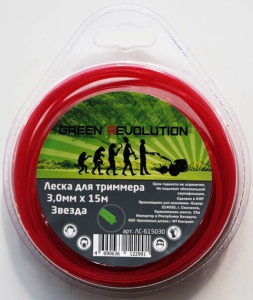 Леска Green Revolution для триммера 3,0х15м "крученый квадрат" (100% нейлон) (ЛС-415030)