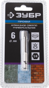 Сверло алмазное универс d-6мм, HEX ЗУБР 29865-06